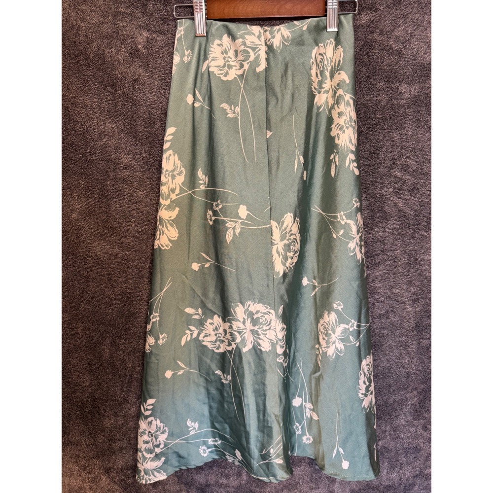 Misty Rose Sage Green Floral Satin Midi Skirt Small MS3028-2 Made in USA